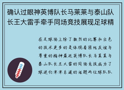 确认过眼神英博队长马莱莱与泰山队长王大雷手牵手同场竞技展现足球精神